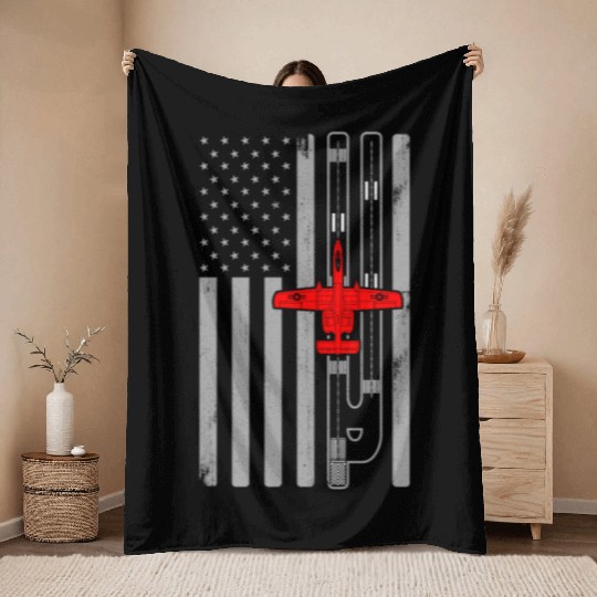 A-10 Warthog American Flag Runway A10 Thunderbird Throw Blankets