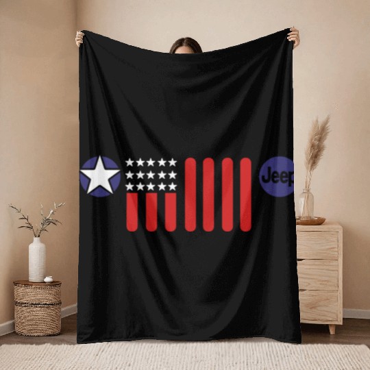 Mens Jeep Patriotic 7 Slot Grille Throw Blankets