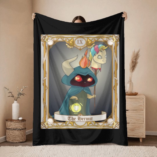 The Hermit Tarot Card, Major Arcana Anime Baphomet Throw Blankets