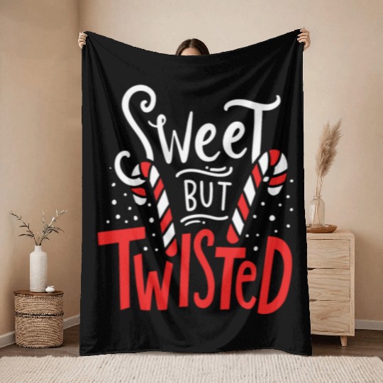 Sweet But Twisted Funny Christmas Candy Lollipop C Throw Blankets