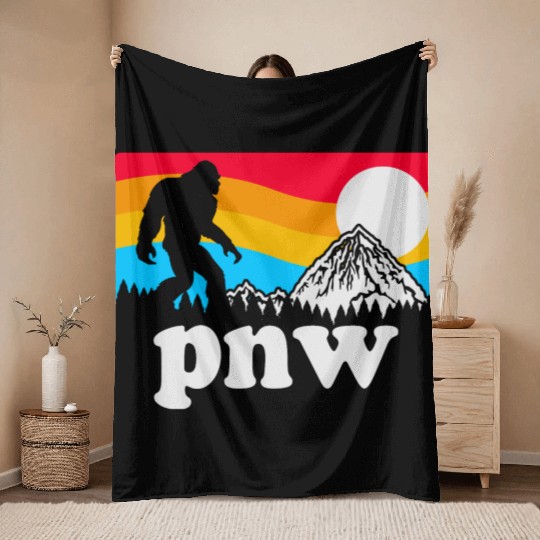 PNW Pacific Northwest Bigfoot Throw Blankets