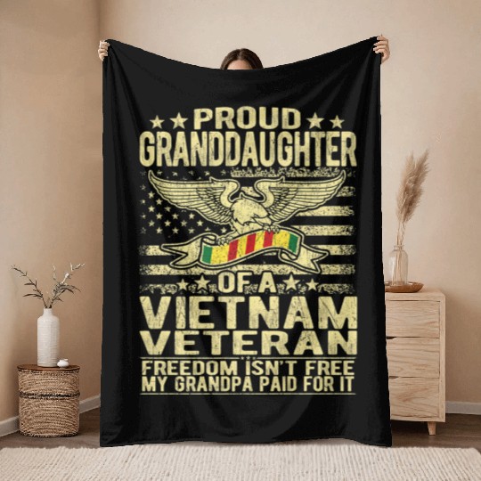 Veteran Gift-Granddaughter Of Vietnam Veteran Us F Throw Blankets