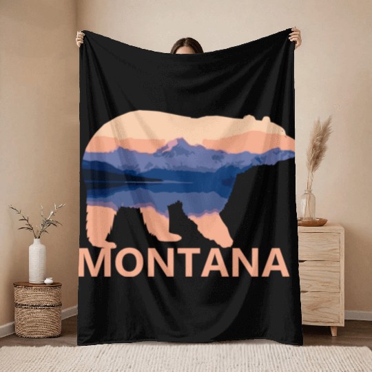 Montana Bear Nature Hiking Camping Gift Throw Blankets
