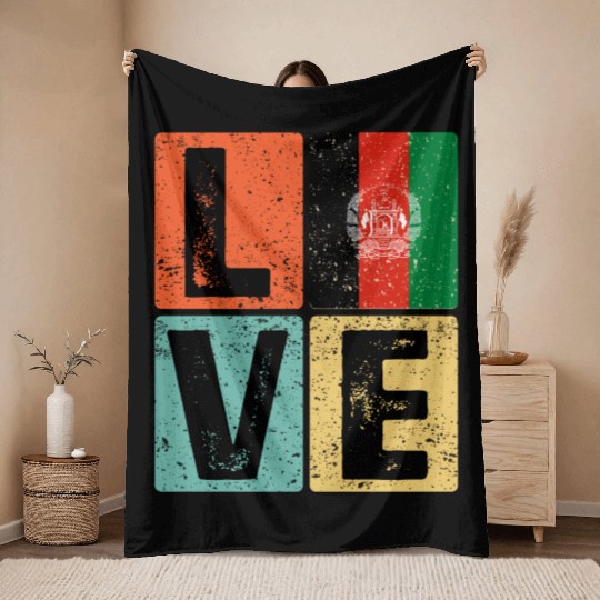 I Love Afghanistan Flag for Afghan Pride Throw Blankets