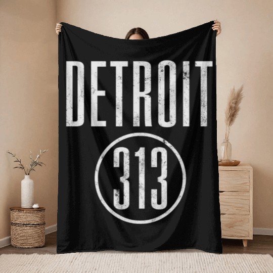 Detroit 313 Area Code Vintage Throw Blankets