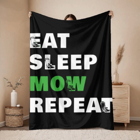 Eat Sleep Mow Repeat Funny Lawn Mowing Gardener Mo Throw Blankets