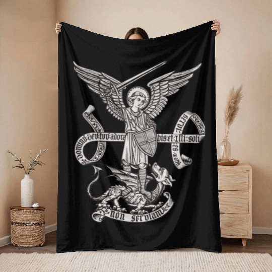 Saint St Michael Catholic Archangel Angel Defender Throw Blankets