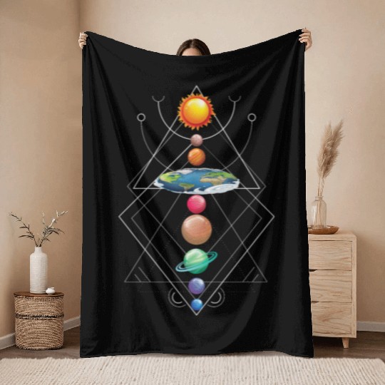 Solar System Flat Earth I Love My Planet Space Throw Blankets