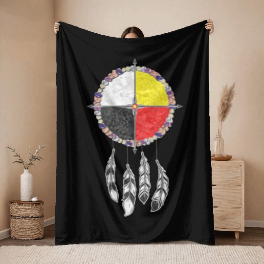 Native Americans - Medicine Wheel Dreamcatcher 1 Throw Blankets