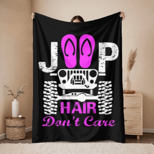 Jeep Hair Don't Care Throw Blankets