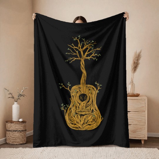 Guitar Tree of Life Nature Guitarist Gift Throw Blankets