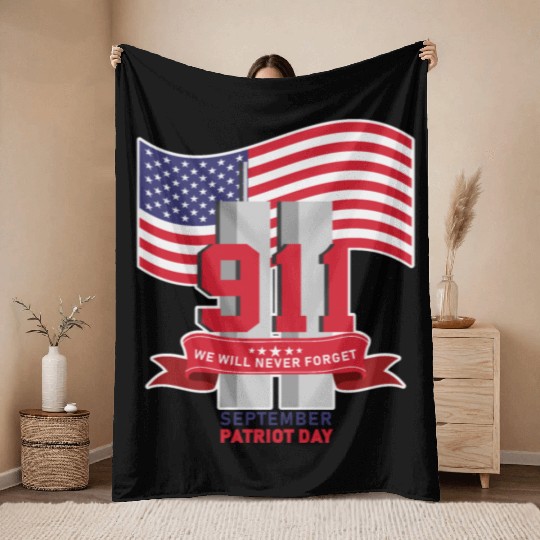 Patriot Day Never Forget 911 Anniversary Throw Blankets