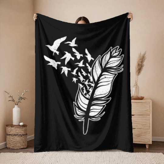 White Doves Feather Peace Freedom Media Writer Throw Blankets