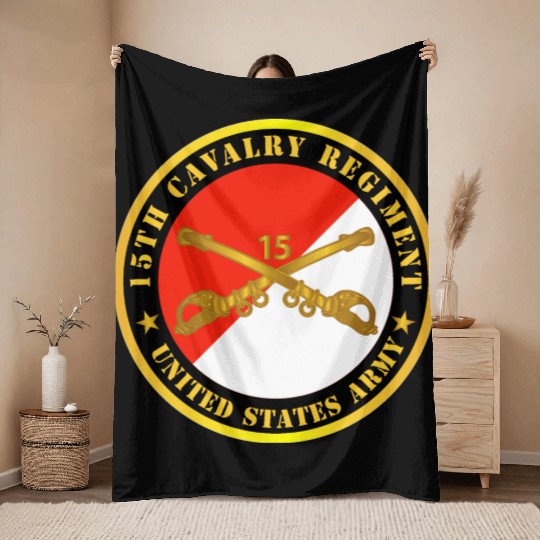 Army 15th Cavalry Regiment US Army w Cav Branch Throw Blankets
