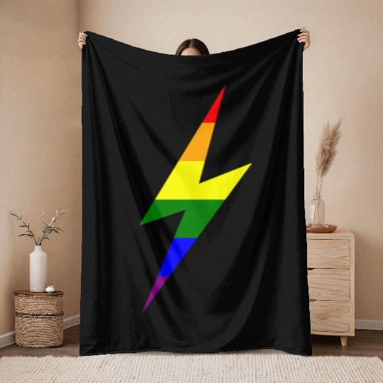 Rainbow Lightning Bolt Throw Blankets