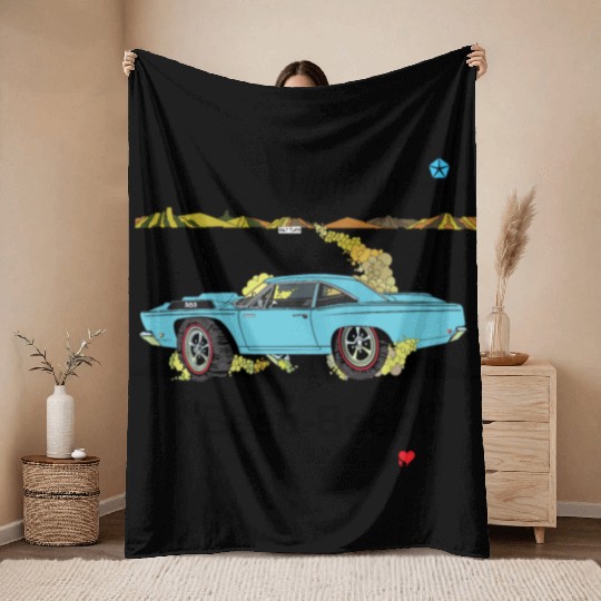 1968 Plymouth Road Runner Salt Flats Light Blue Throw Blankets