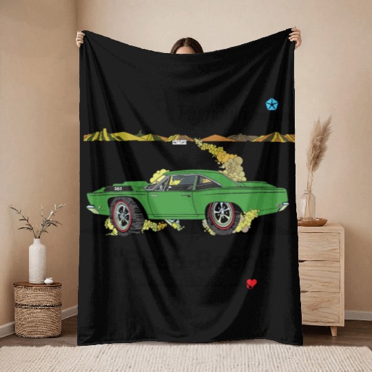 1968 Plymouth Road Runner Salt Flat Green Throw Blankets