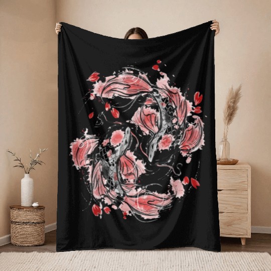 Japanese Koi Fish I Koi Carp Pond Japan Tattoo Throw Blankets