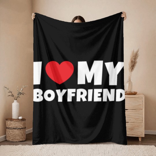 I Love My Boyfriend I heart my boyfriend Throw Blankets