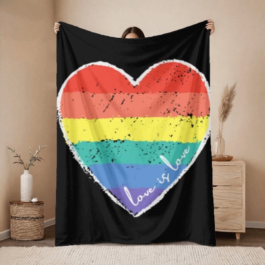 Love Is Love Rainbow Heart Throw Blankets
