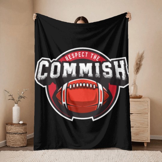 Respect The Commish Fantasy Football Funny Throw Blankets