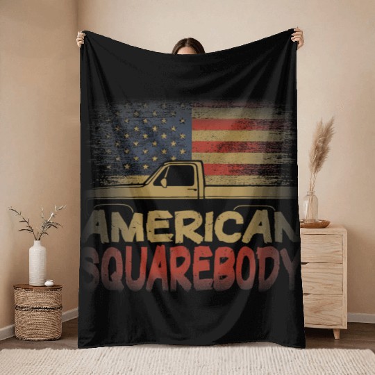 American Flag Square Body American Squarebody Throw Blankets