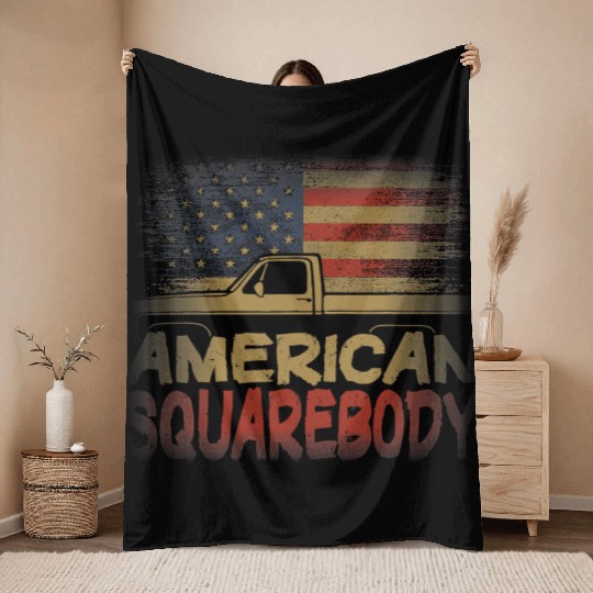 American Flag Square Body American Squarebody Throw Blankets