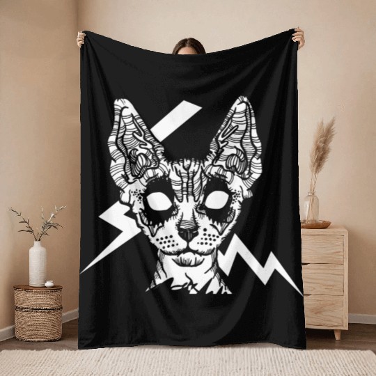 Black Metal Sphynx Throw Blankets