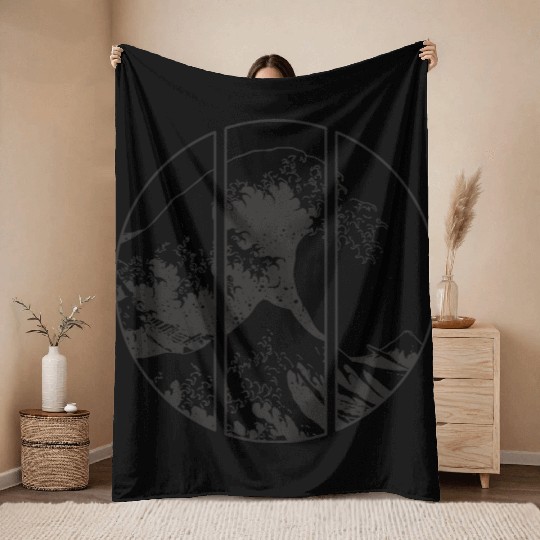 The Great Wave Off Kanagawa Retro Japanese Ocean Throw Blankets