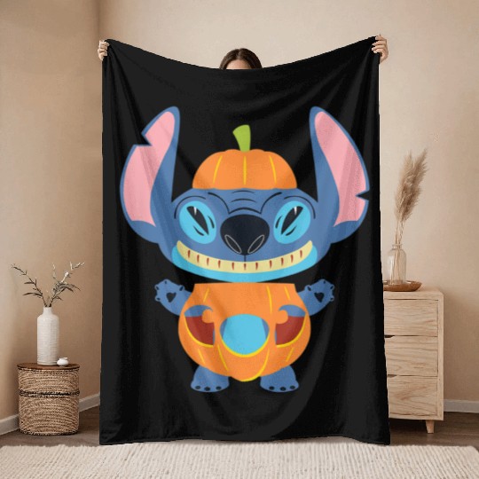 Stitch Pumpkin Halloween Throw Blankets