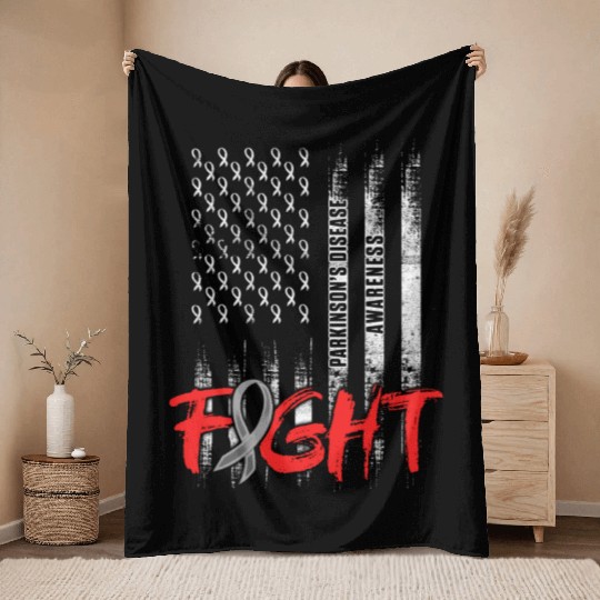 Parkinsons Disease Awareness US Flag Warrior Throw Blankets