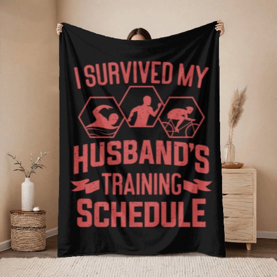 I Survived My Husbands Triathlon Training Schedule Throw Blankets