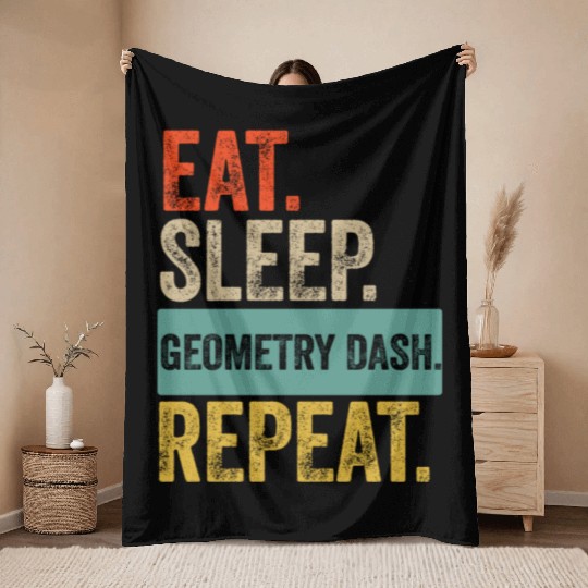 Eat sleep geometry dash repeat retro vintage Throw Blankets