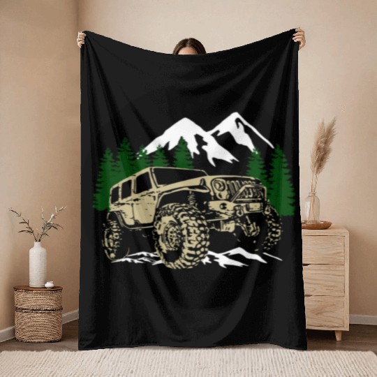 Mountain Jeep Throw Blankets