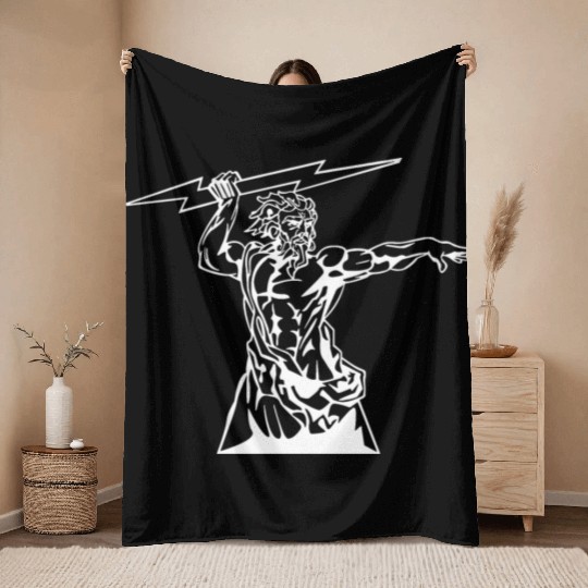 Greek mythology Zeus lightning bolt silhouette Throw Blankets