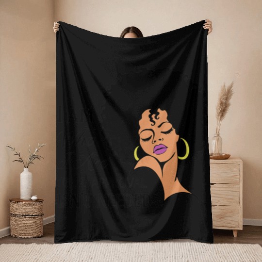 Black Queen Lady Curly Natural African American Throw Blankets