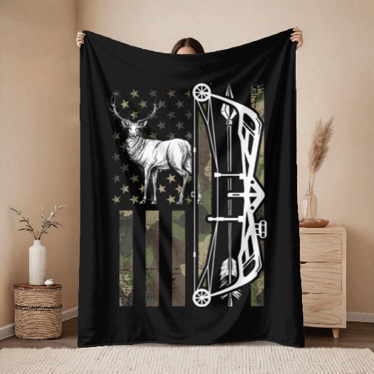 Bow & arrow deer hunter bow hunting deer hunt Throw Blankets