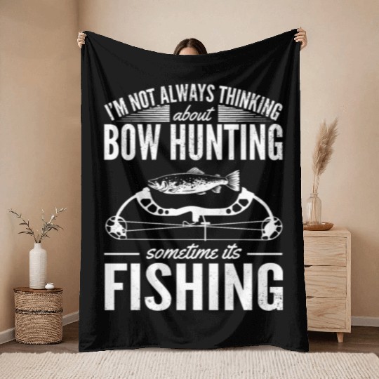 Trout Angler Bow & Arrow Hunter Deer Hunting Throw Blankets