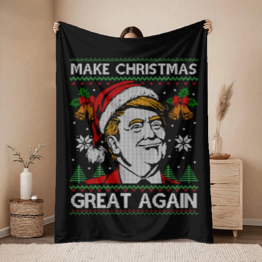 Make Christmas Great Again Funny Trump Ugly Xmas Throw Blankets