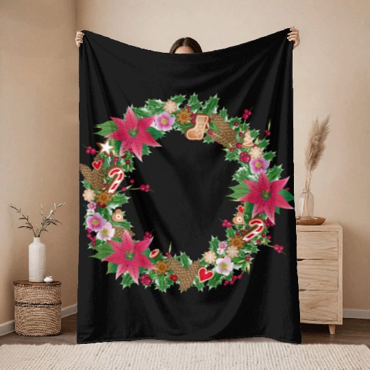 classic Christmas wreath lavishly decorated Throw Blankets