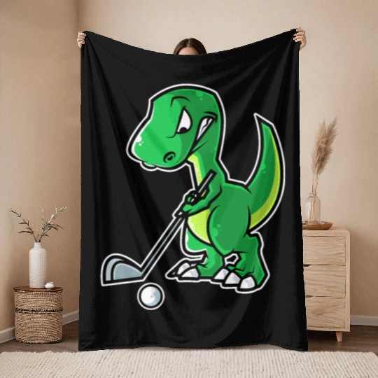 Tyrannosaurus Golf Player Golfer Golfing Funny Throw Blankets