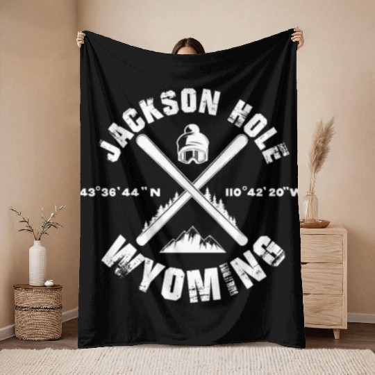 Jackson Hole Wyoming, Skiing Throw Blankets