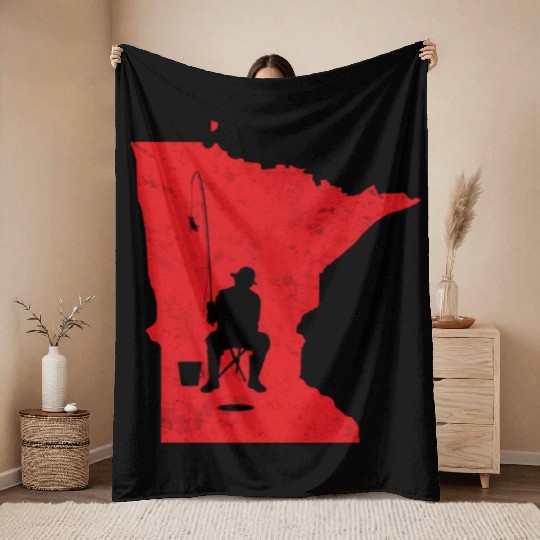 ice fishing, ice fishing ice hole, holes Throw Blankets