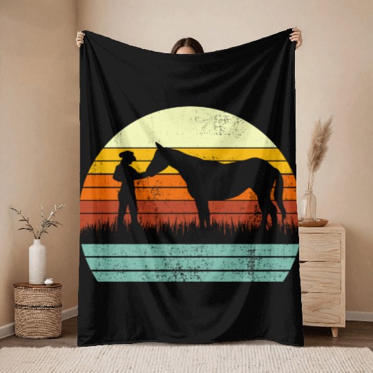 Cowboy Cowgirl Horse Wild Western Retro Throw Blankets