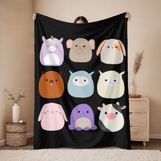 Cute Unicorn Set Card Squishmallow For Boy Girl Co Throw Blankets