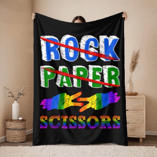 Rock Paper Scissors Lesbian Couple LGBTQ Pride Mon Throw Blankets