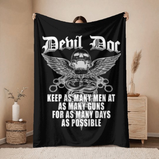 Devil Doc US Navy Corpsman Badass Army Veteran Throw Blankets