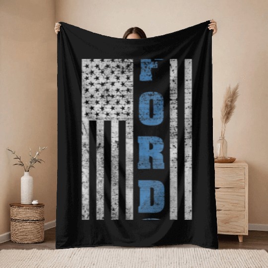 Ford American Flag Car Driving Fixing Racing 3120 Throw Blankets