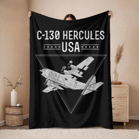C 130 Hercules US Airborne Fighter Pilot Throw Blankets