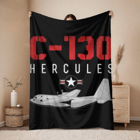 C 130 Hercules US Airborne Fighter Pilot Throw Blankets